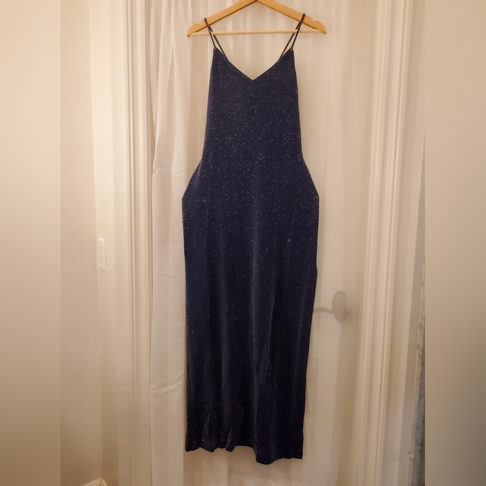 Elegant Navy Blue Sparkle Dress With Slit